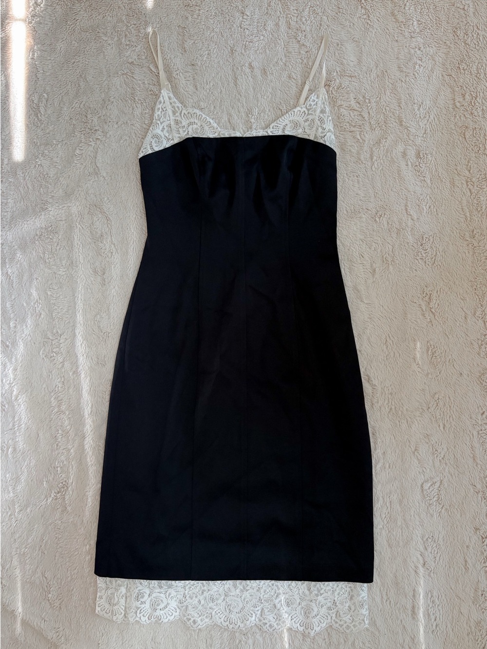 BCBGMAXAZRIA Black White Lace Corset Back Midi Dress Size 4 Y2K